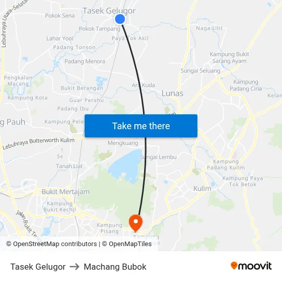 Tasek Gelugor to Machang Bubok map