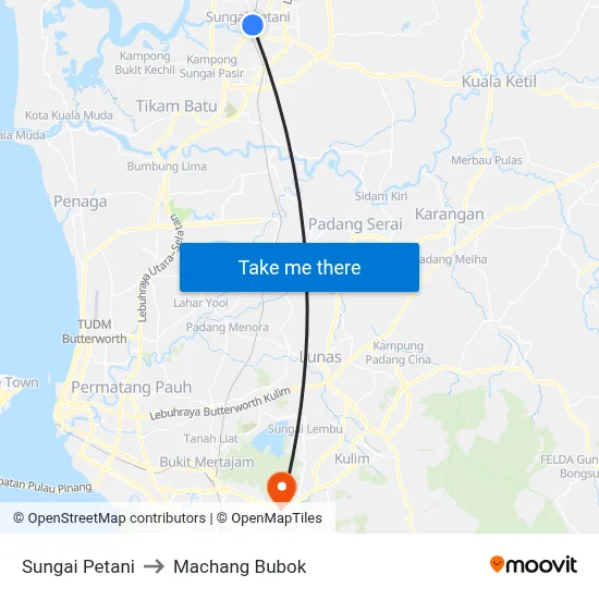 Sungai Petani to Machang Bubok map