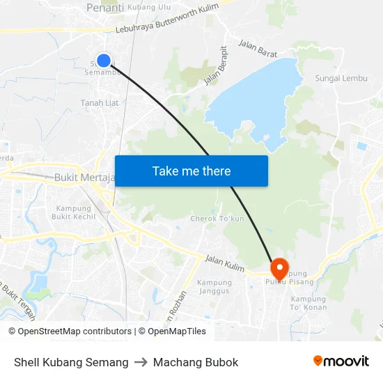 Shell Kubang Semang to Machang Bubok map