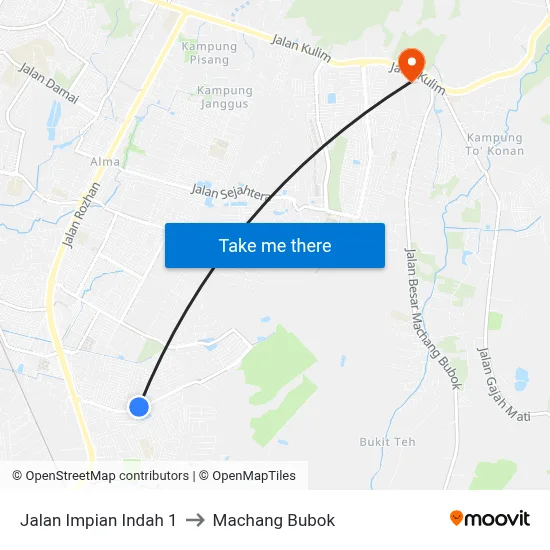 Jalan Impian Indah 1 to Machang Bubok map