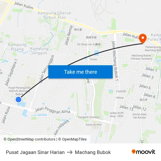 Pusat Jagaan Sinar Harian to Machang Bubok map