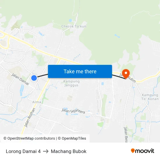 Lorong Damai 4 to Machang Bubok map
