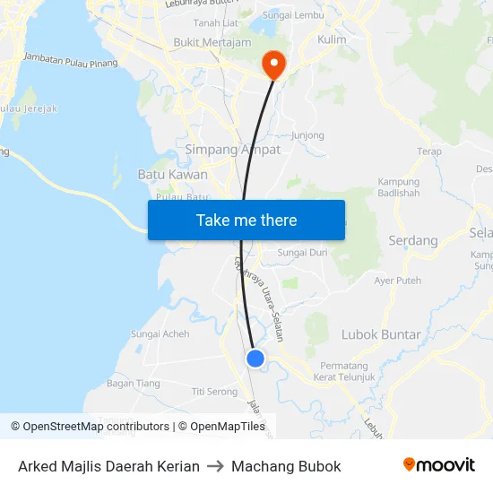 Arked Majlis Daerah Kerian to Machang Bubok map