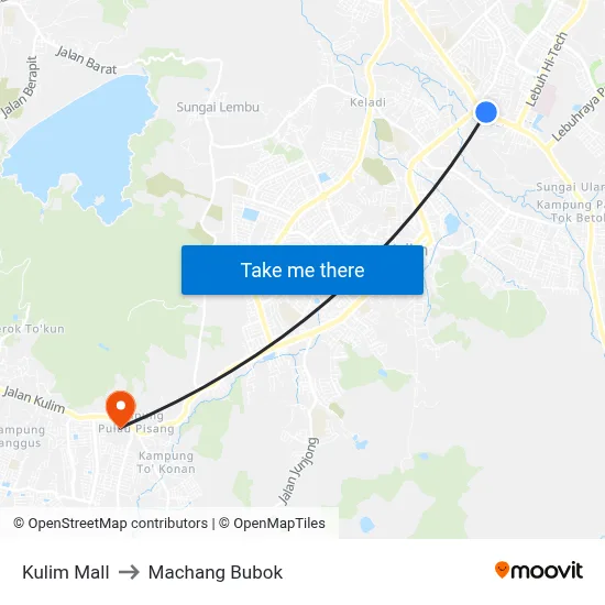 Kulim Mall to Machang Bubok map