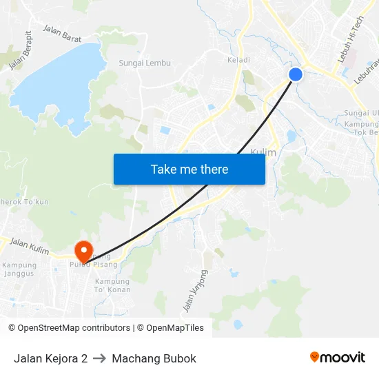 Jalan Kejora 2 to Machang Bubok map