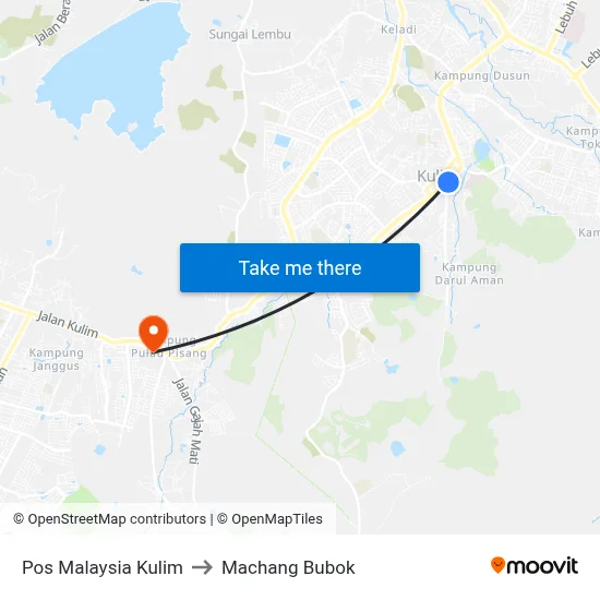 Pos Malaysia Kulim to Machang Bubok map