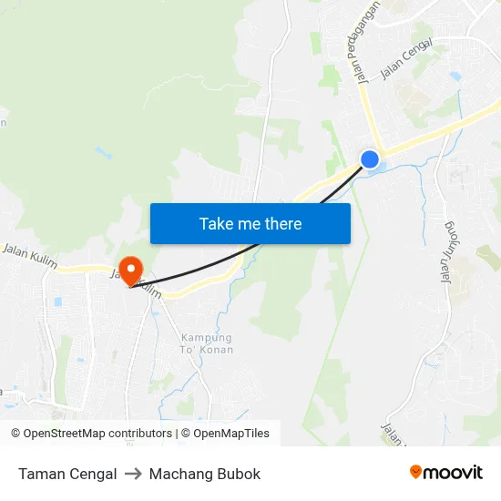 Taman Cengal to Machang Bubok map