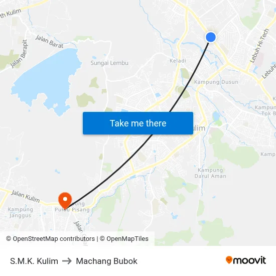 S.M.K. Kulim to Machang Bubok map