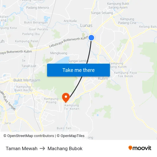 Taman Mewah to Machang Bubok map