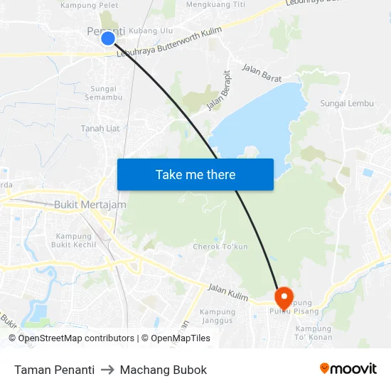 Taman Penanti to Machang Bubok map