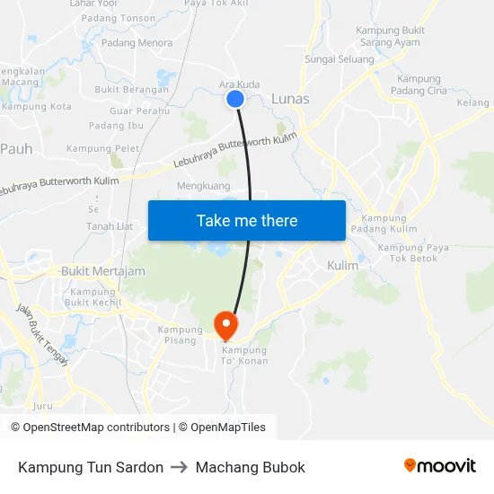 Kampung Tun Sardon to Machang Bubok map