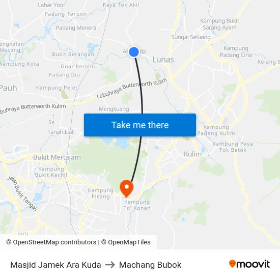 Masjid Jamek Ara Kuda to Machang Bubok map