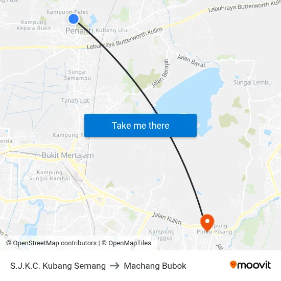 S.J.K.C. Kubang Semang to Machang Bubok map