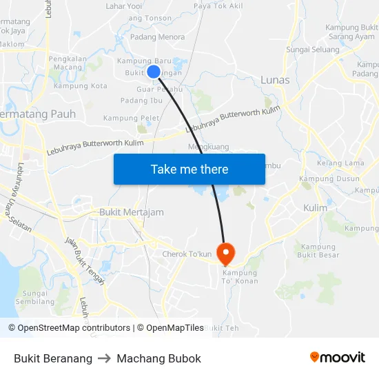 Bukit Beranang to Machang Bubok map