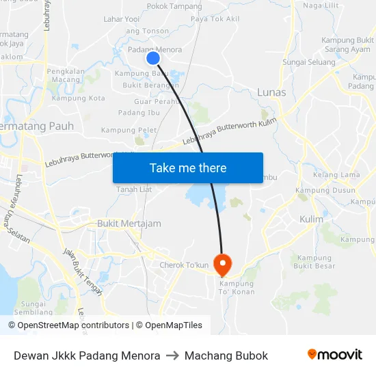 Dewan Jkkk Padang Menora to Machang Bubok map