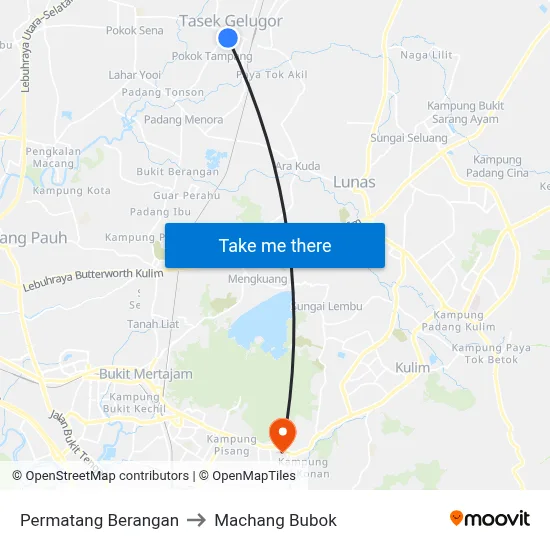 Permatang Berangan to Machang Bubok map