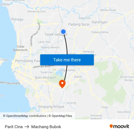 Parit Cina to Machang Bubok map