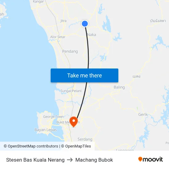 Stesen Bas Kuala Nerang to Machang Bubok map