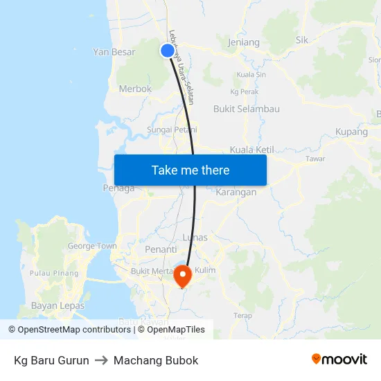 Kg Baru Gurun to Machang Bubok map