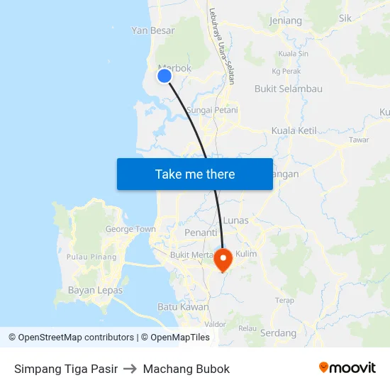 Simpang Tiga Pasir to Machang Bubok map