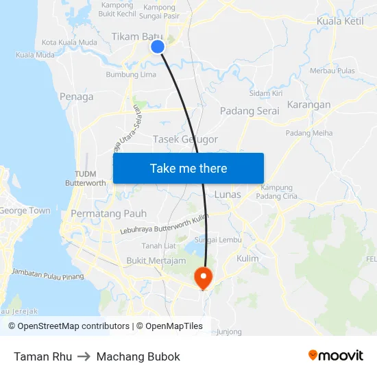 Taman Rhu to Machang Bubok map