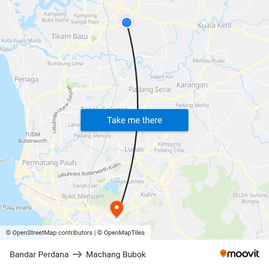 Bandar Perdana to Machang Bubok map