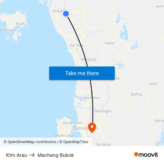 Ktm Arau to Machang Bubok map