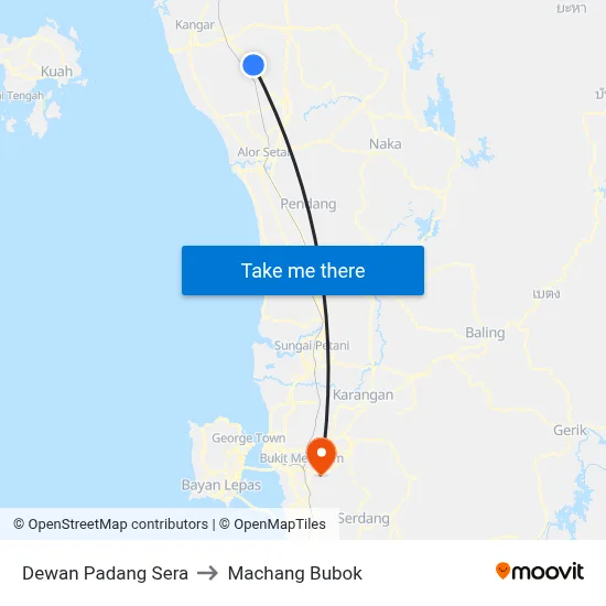 Dewan Padang Sera to Machang Bubok map