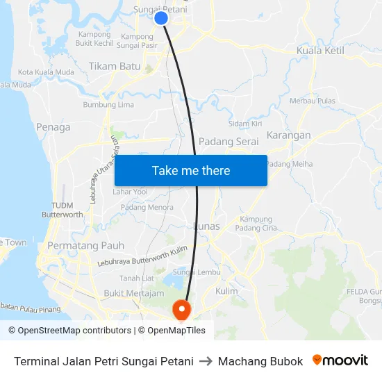 Terminal Jalan Petri Sungai Petani to Machang Bubok map