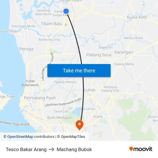 Tesco Bakar Arang to Machang Bubok map