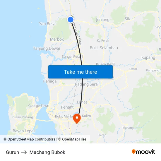 Gurun to Machang Bubok map