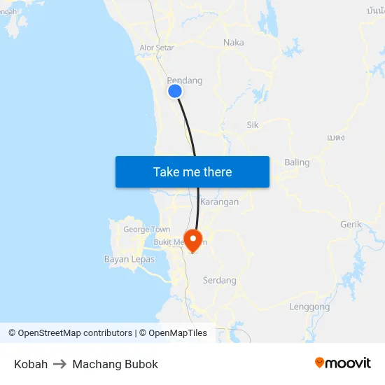 Kobah to Machang Bubok map