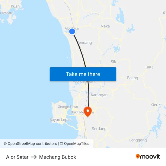 Alor Setar to Machang Bubok map