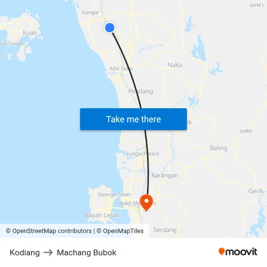 Kodiang to Machang Bubok map
