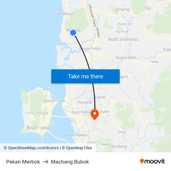 Pekan Merbok to Machang Bubok map