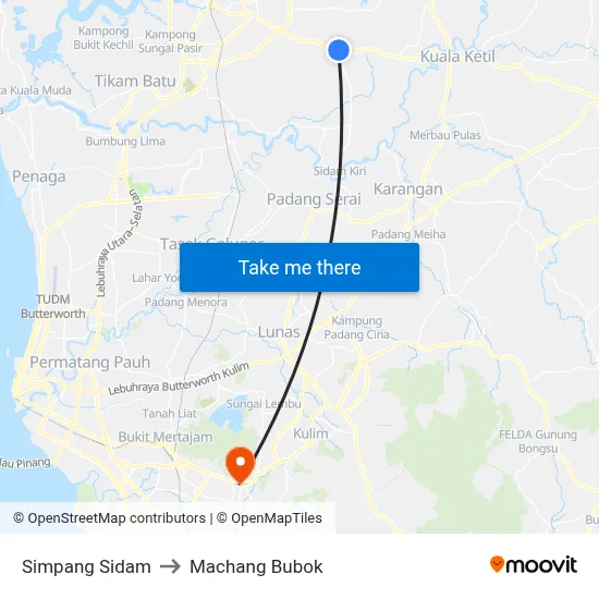 Simpang Sidam to Machang Bubok map