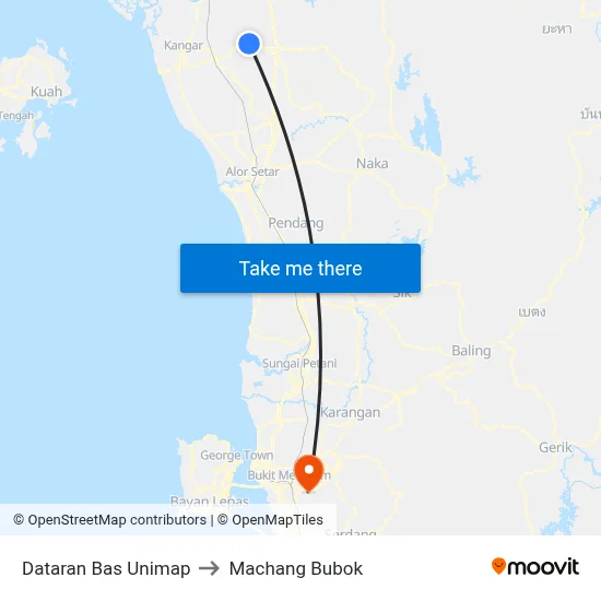 Dataran Bas Unimap to Machang Bubok map