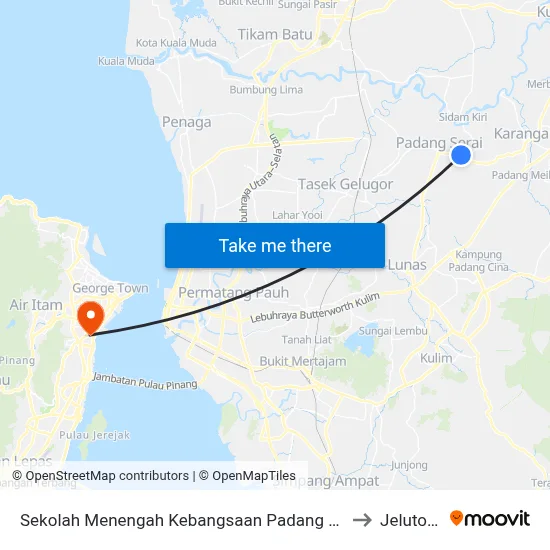 Sekolah Menengah Kebangsaan Padang Serai to Jelutong map