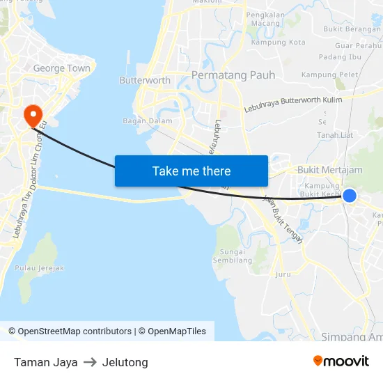 Taman Jaya to Jelutong map
