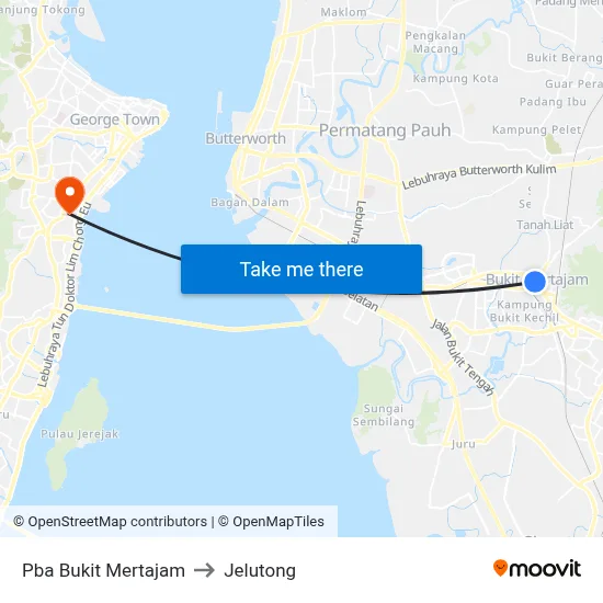 Pba Bukit Mertajam to Jelutong map