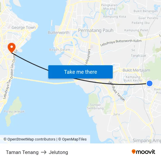 Taman Tenang to Jelutong map