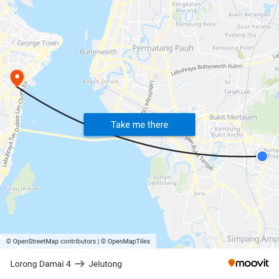 Lorong Damai 4 to Jelutong map