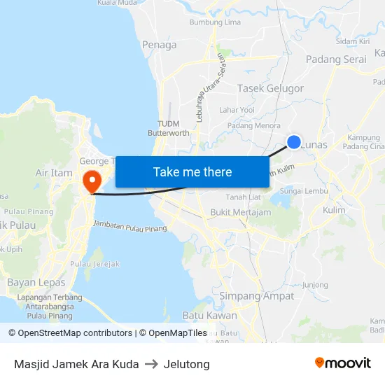 Masjid Jamek Ara Kuda to Jelutong map
