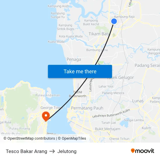 Tesco Bakar Arang to Jelutong map