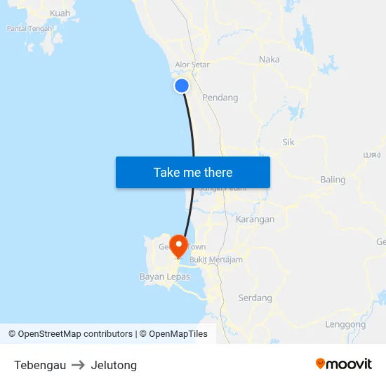 Tebengau to Jelutong map