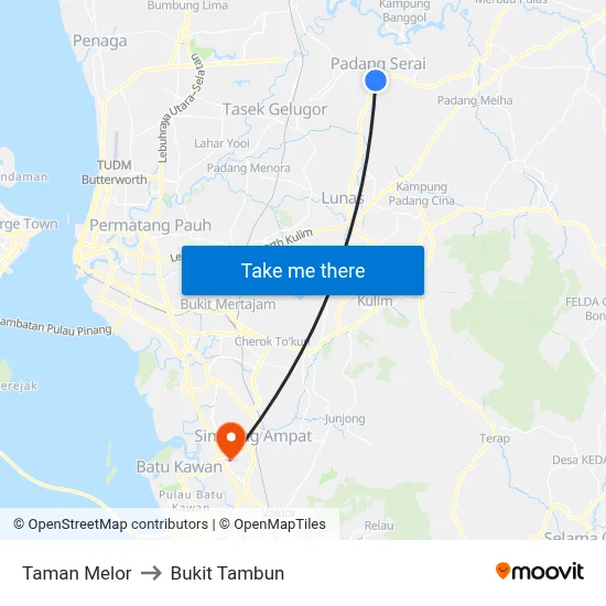 Taman Melor to Bukit Tambun map