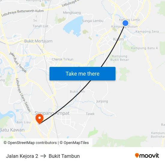 Jalan Kejora 2 to Bukit Tambun map