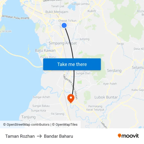 Taman Rozhan to Bandar Baharu map