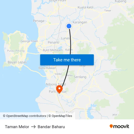 Taman Melor to Bandar Baharu map