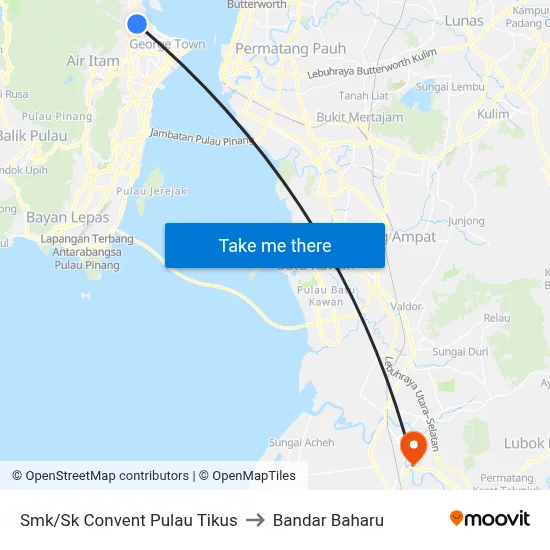 Smk/Sk Convent Pulau Tikus to Bandar Baharu map